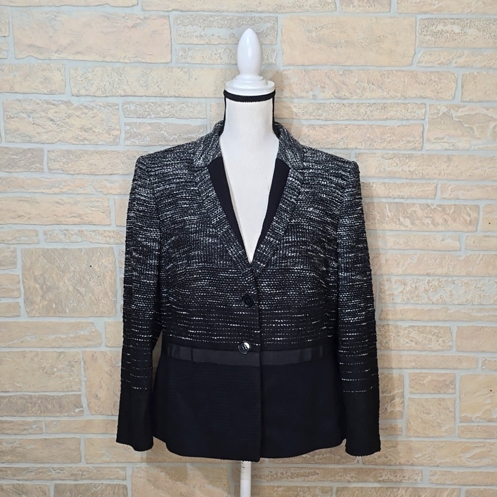 BASLER VARIEGATED TWEED RIBBON DETAIL BLAZER BLACK WHITE